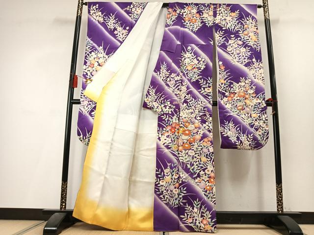 平和屋着物●豪華振袖　駒刺繍　草花文　暈し染め　金彩　正絹　逸品　AABL3531fy