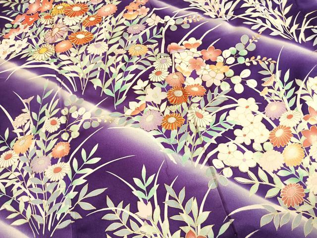平和屋着物●豪華振袖　駒刺繍　草花文　暈し染め　金彩　正絹　逸品　AABL3531fy