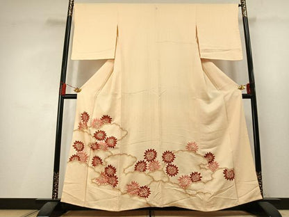 平和屋着物●豪華色留袖　総刺繍　雲取り花文　金糸　正絹　逸品　未使用　AABL3533fy