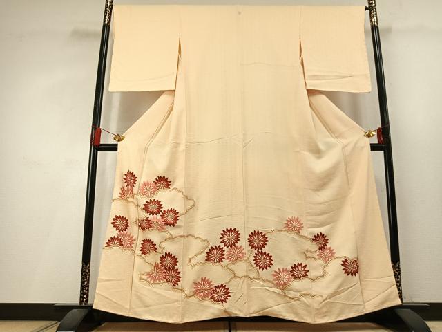 平和屋着物●豪華色留袖　総刺繍　雲取り花文　金糸　正絹　逸品　未使用　AABL3533fy