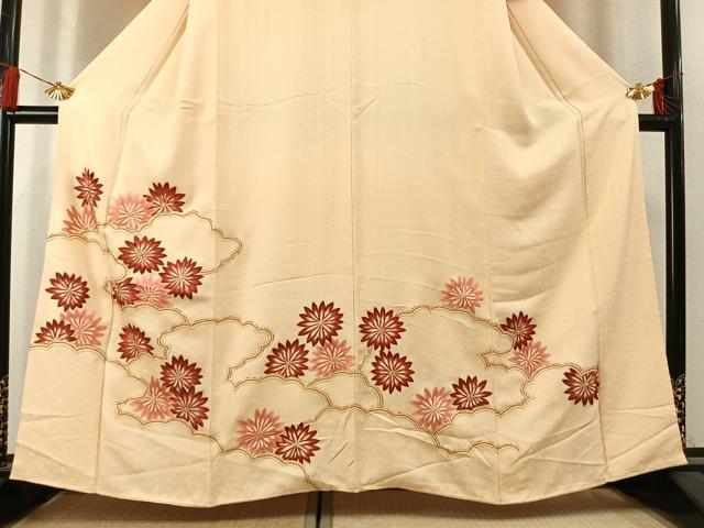 平和屋着物●豪華色留袖　総刺繍　雲取り花文　金糸　正絹　逸品　未使用　AABL3533fy