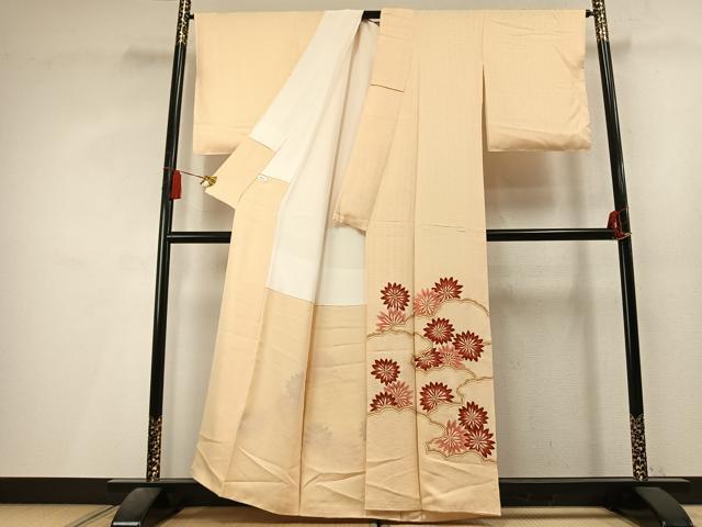 平和屋着物●豪華色留袖　総刺繍　雲取り花文　金糸　正絹　逸品　未使用　AABL3533fy