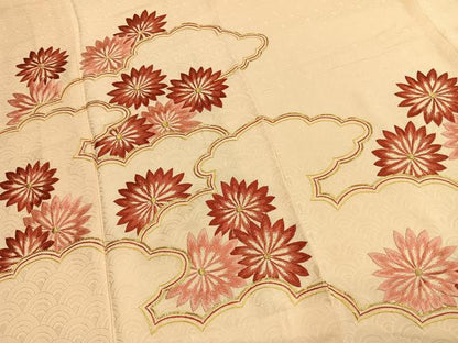 平和屋着物●豪華色留袖　総刺繍　雲取り花文　金糸　正絹　逸品　未使用　AABL3533fy