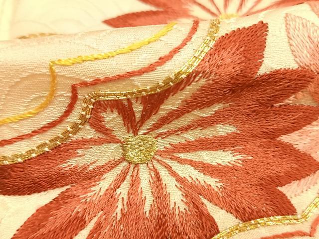 平和屋着物●豪華色留袖　総刺繍　雲取り花文　金糸　正絹　逸品　未使用　AABL3533fy