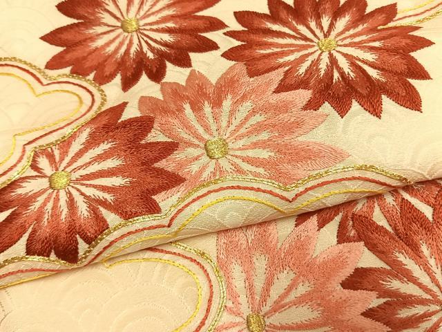 平和屋着物●豪華色留袖　総刺繍　雲取り花文　金糸　正絹　逸品　未使用　AABL3533fy