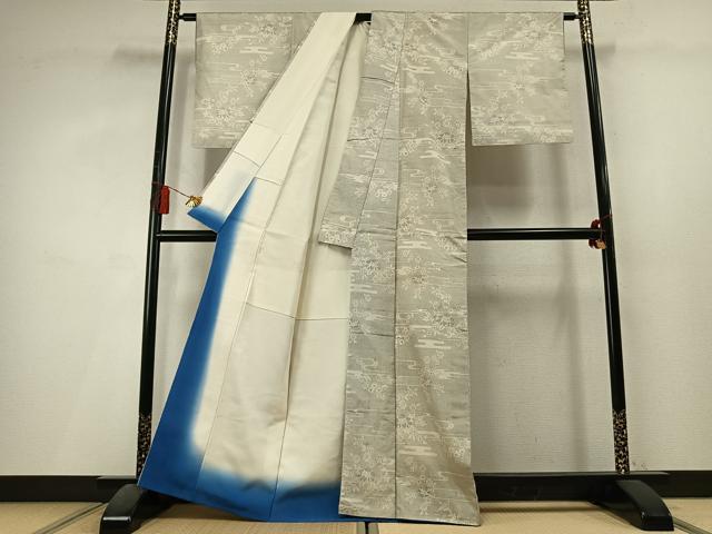 平和屋着物●本場大島紬　白大島　120亀甲　草花文　正絹　逸品　AABL3537fy