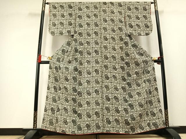 平和屋着物●上質な小紋　型染め　動物文　正絹　逸品　AABL3538fy