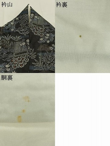 平和屋着物●本場大島紬　7マルキ　草花文　黒地　正絹　逸品　AABL3539fy