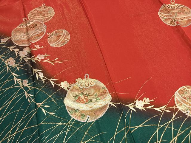 平和屋着物●豪華振袖　鈴　暈し染め　金銀彩　金通し地　正絹　逸品　AABL3541fy