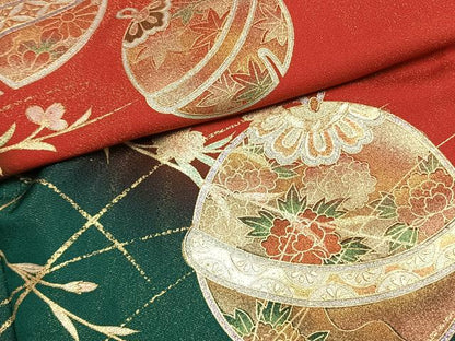 平和屋着物●豪華振袖　鈴　暈し染め　金銀彩　金通し地　正絹　逸品　AABL3541fy