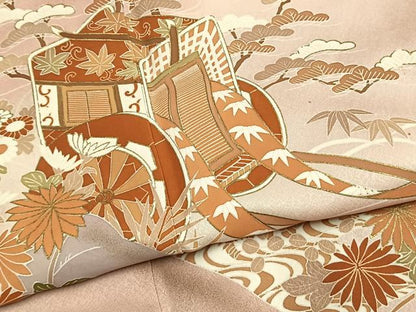 平和屋着物●豪華色留袖　御所車花文　暈し染め　金彩　正絹　逸品　AABL3544fy