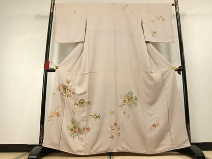 平和屋着物●訪問着　刺繍　鼓花鳥文　金糸　金彩　正絹　逸品　AABL3545fy