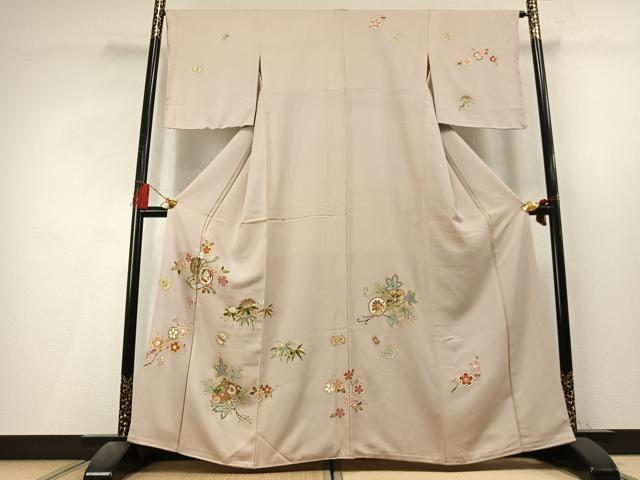平和屋着物●訪問着　刺繍　鼓花鳥文　金糸　金彩　正絹　逸品　AABL3545fy