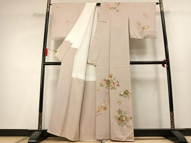 平和屋着物●訪問着　刺繍　鼓花鳥文　金糸　金彩　正絹　逸品　AABL3545fy