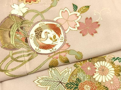 平和屋着物●訪問着　刺繍　鼓花鳥文　金糸　金彩　正絹　逸品　AABL3545fy