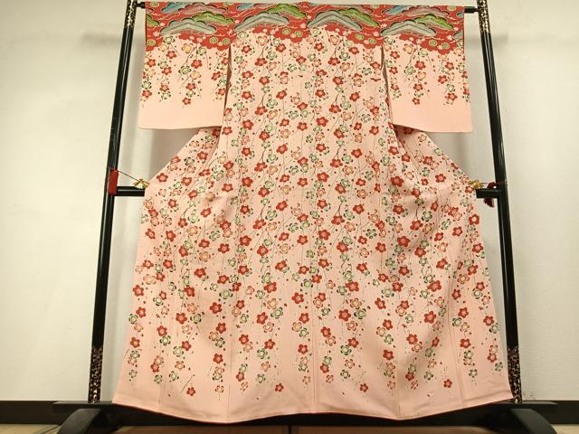 平和屋着物●訪問着　型染め　枝梅松文　正絹　逸品　AABL3546fy