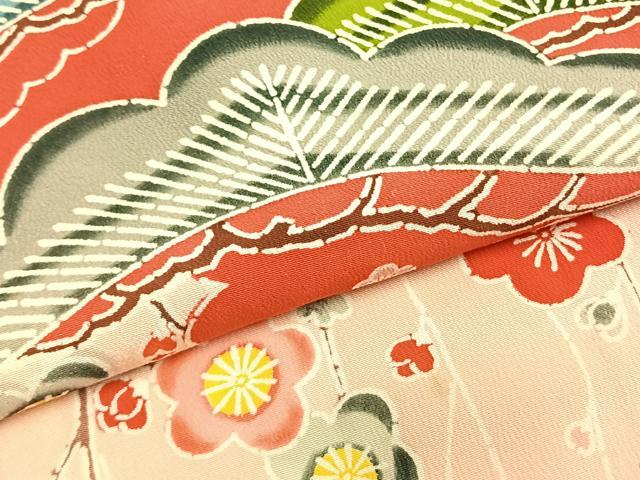 平和屋着物●訪問着　型染め　枝梅松文　正絹　逸品　AABL3546fy