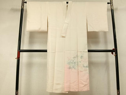 平和屋着物●長襦袢　袷　手描き　枝花文　暈し染め　正絹　逸品　AABL3547fy