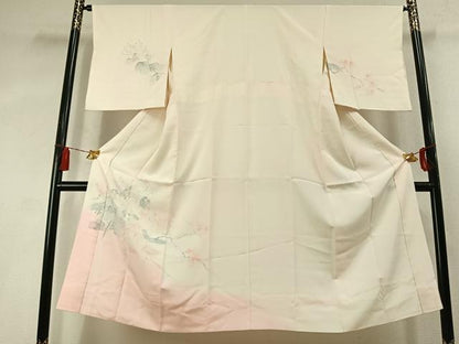 平和屋着物●長襦袢　袷　手描き　枝花文　暈し染め　正絹　逸品　AABL3547fy