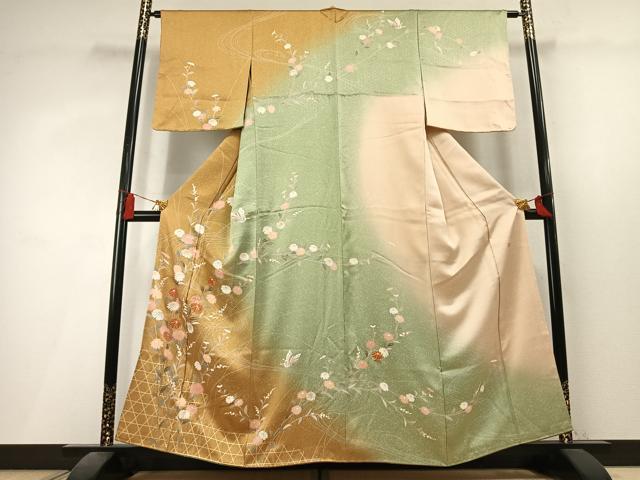 平和屋着物●訪問着　作家物　駒刺繍　花蝶文　暈し染め　金彩　正絹　逸品　AABL3548fy
