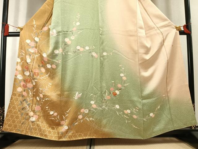 平和屋着物●訪問着　作家物　駒刺繍　花蝶文　暈し染め　金彩　正絹　逸品　AABL3548fy