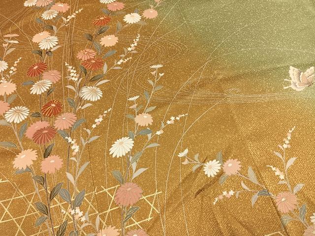 平和屋着物●訪問着　作家物　駒刺繍　花蝶文　暈し染め　金彩　正絹　逸品　AABL3548fy