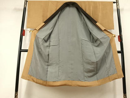 平和屋着物●男性　長襦袢　袷　檜垣文　黄橡色　正絹　逸品　AABL3552fy