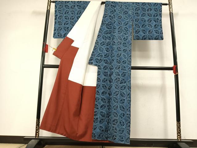 平和屋着物●上質な紬　絞り　葉尽くし　正絹　逸品　AABL3554fy