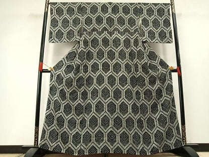 平和屋着物●上質な小紋　総絞り　亀甲文　黒地　正絹　逸品　AABL3555fy