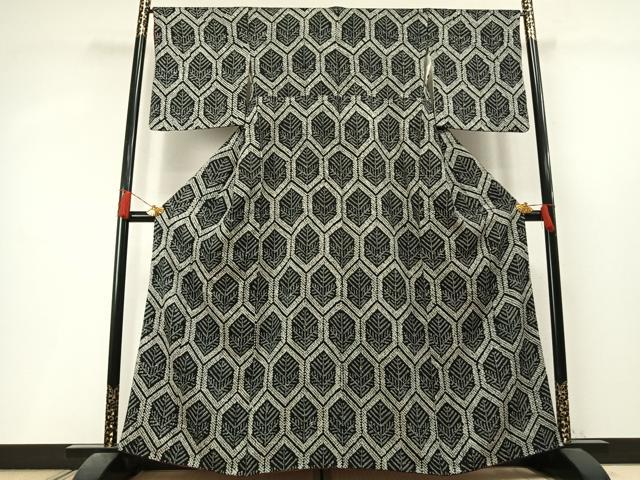 平和屋着物●上質な小紋　総絞り　亀甲文　黒地　正絹　逸品　AABL3555fy