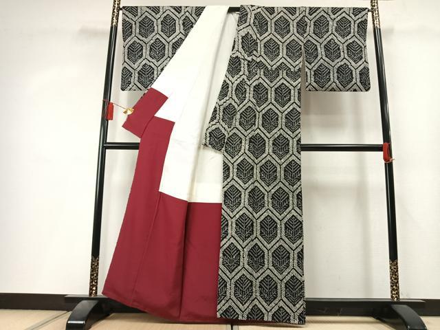 平和屋着物●上質な小紋　総絞り　亀甲文　黒地　正絹　逸品　AABL3555fy