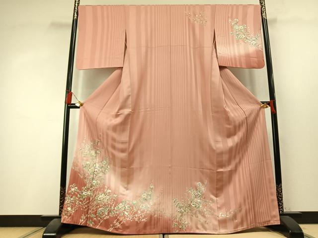 平和屋着物●訪問着　刺繍　枝花文　暈し染め　金銀彩　正絹　逸品　AABL3556fy