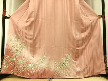 平和屋着物●訪問着　刺繍　枝花文　暈し染め　金銀彩　正絹　逸品　AABL3556fy