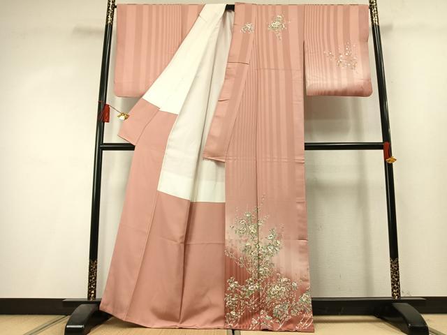 平和屋着物●訪問着　刺繍　枝花文　暈し染め　金銀彩　正絹　逸品　AABL3556fy