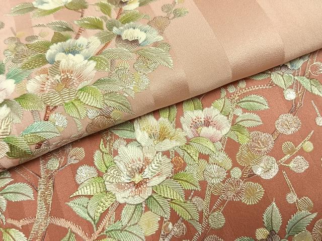 平和屋着物●訪問着　刺繍　枝花文　暈し染め　金銀彩　正絹　逸品　AABL3556fy