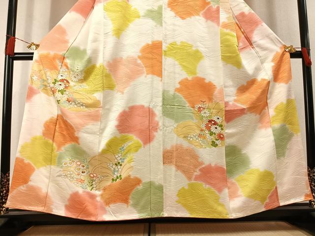 平和屋着物●創業460年・千總　訪問着　駒刺繍　草花文　金彩　高島屋扱い　正絹　逸品　AABL3557fy