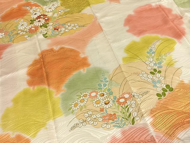 平和屋着物●創業460年・千總　訪問着　駒刺繍　草花文　金彩　高島屋扱い　正絹　逸品　AABL3557fy