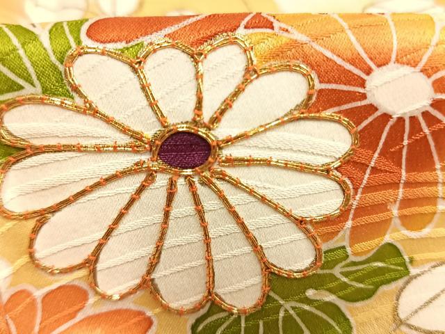 平和屋着物●創業460年・千總　訪問着　駒刺繍　草花文　金彩　高島屋扱い　正絹　逸品　AABL3557fy