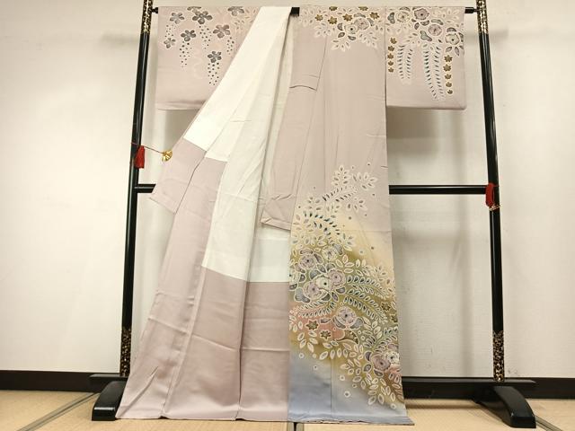 平和屋着物●訪問着　絞り　辻が花　暈し染め　ロング丈　正絹　逸品　AABL3558fy