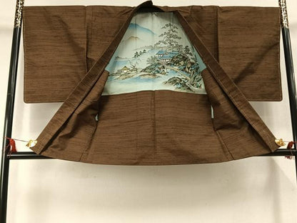 平和屋着物●男性　紬　アンサンブル　網代織　正絹　逸品　未使用　AABL3560fy