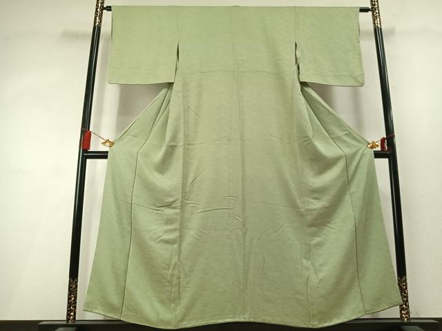 平和屋着物▼上質な色無地　立波地紋　若菜色　正絹　逸品　AABL3564fy