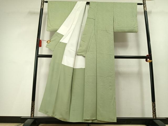平和屋着物▼上質な色無地　立波地紋　若菜色　正絹　逸品　AABL3564fy