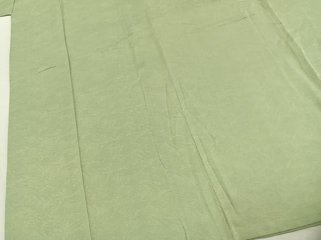 平和屋着物▼上質な色無地　立波地紋　若菜色　正絹　逸品　AABL3564fy