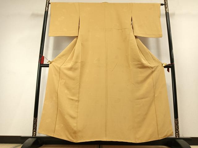 平和屋着物●上質な色無地　地紙重ね地紋　黄朽葉色　正絹　逸品　AABL3566fy