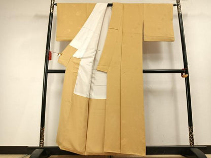 平和屋着物●上質な色無地　地紙重ね地紋　黄朽葉色　正絹　逸品　AABL3566fy