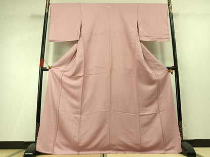 平和屋着物●上質な色無地　霞地紋　鴇色　ロング丈　正絹　逸品　AABL3567fy