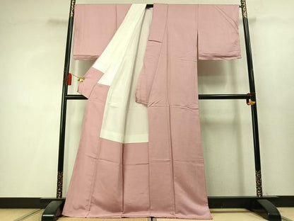 平和屋着物●上質な色無地　霞地紋　鴇色　ロング丈　正絹　逸品　AABL3567fy