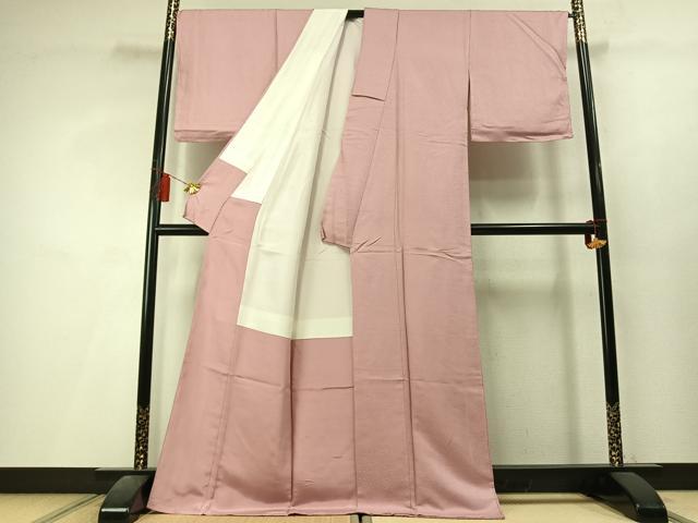平和屋着物●上質な色無地　霞地紋　鴇色　ロング丈　正絹　逸品　AABL3567fy
