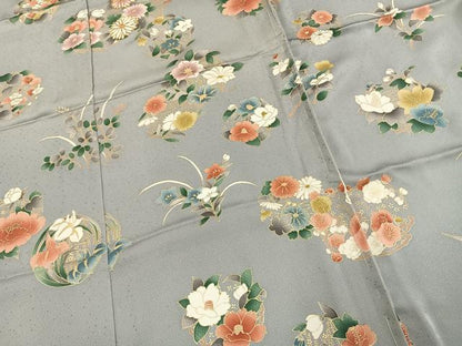 平和屋着物●訪問着　駒刺繍　草花文　金彩　仮絵羽　正絹　逸品　未使用　AABL3568fy