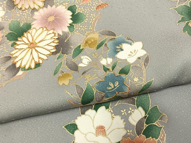 平和屋着物●訪問着　駒刺繍　草花文　金彩　仮絵羽　正絹　逸品　未使用　AABL3568fy